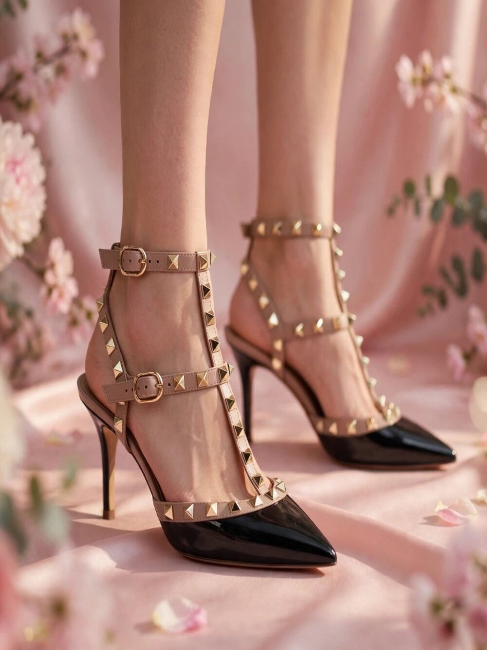 Black Patent Studded Cage Heels – EU 37 (US 6.5) Pointed Toe